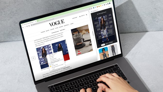 Laptop showing a Vogue article with an image lockup. 