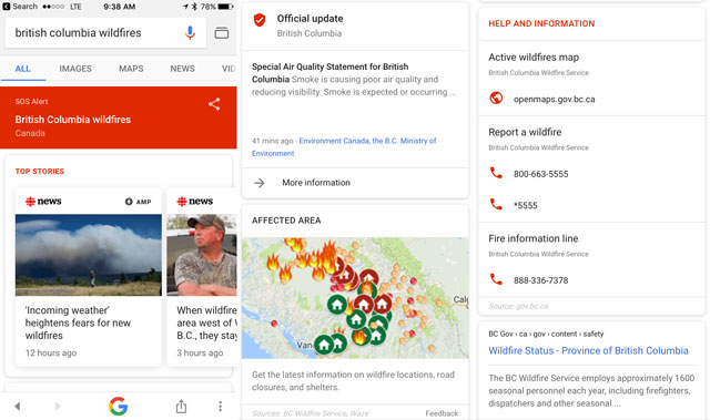 Google SOS - British Columbia wildfires