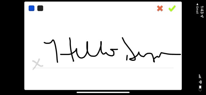 HelloSign app showing the signature capture screen