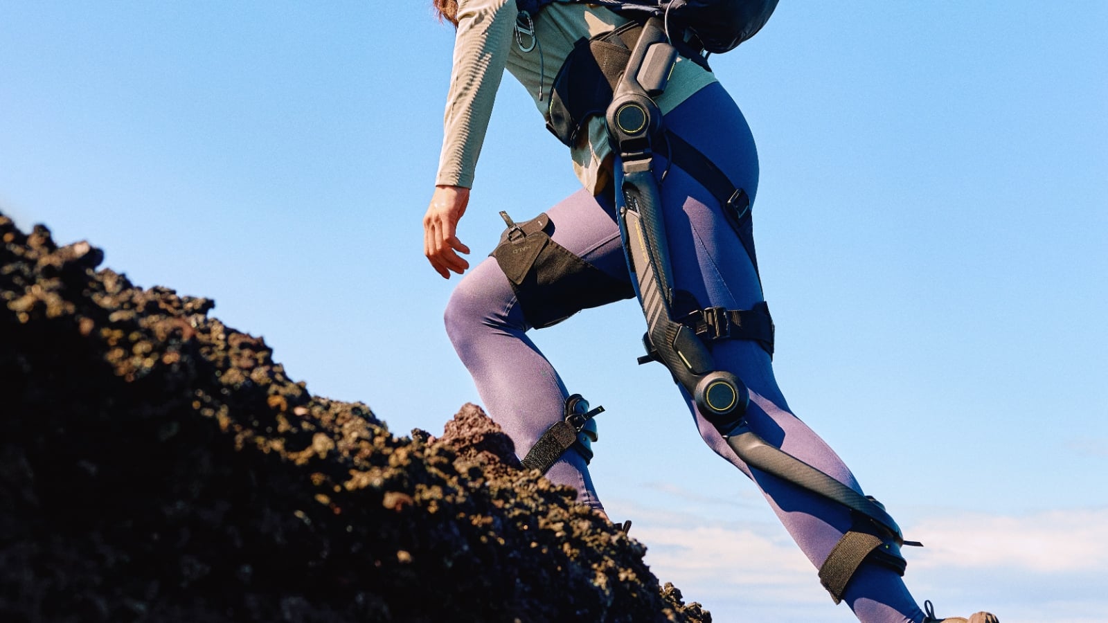 Hypershell Halo exoskeleton being worn during a climb
