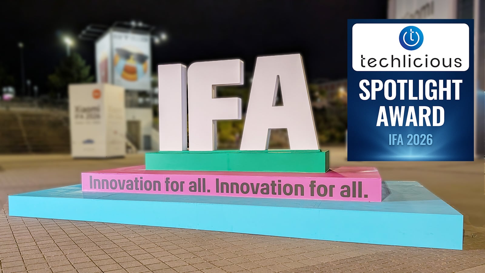 IFA 2026 sign with the Techlicious 2026 Spotlight Award logo in the upper right corner.