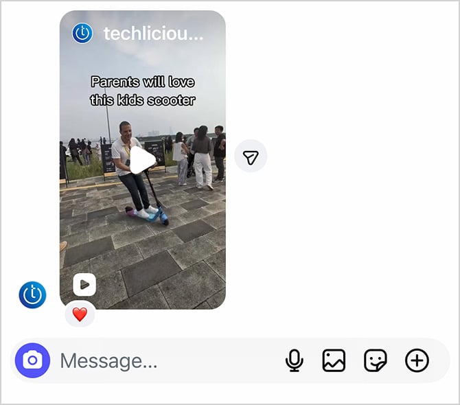 Bottom of a DM chat showing the camera icon, microphone, and other action icons