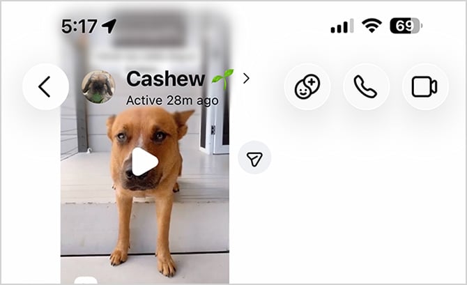 Top of a DM chat showing the Blend, phone, and video chat icons