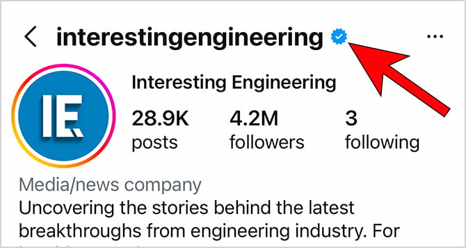 Instagram with blue checkmark