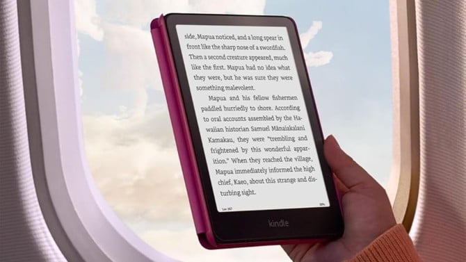 photo of amazon kindle paperwhite in a flight