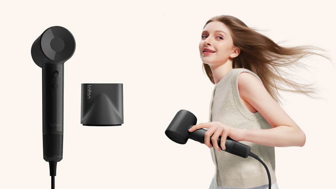 Laifen SWIFT SE hair dryer is shown with a concentrator attachment.