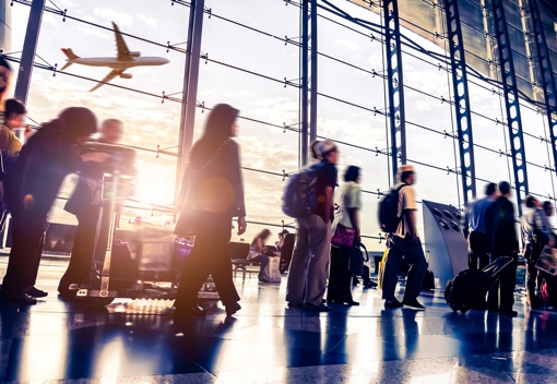 Line of people in an airport