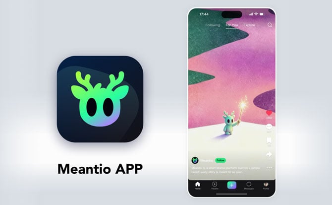 Meantio logo of reindeer and app main on smarphone