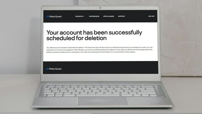 Confirmation screen showing your Meta account has been scheduled for deletion.