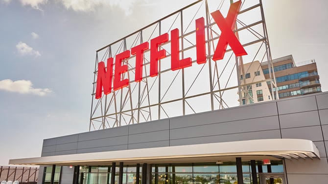 Netflix sign atop Nextflix office space in Los Angeles, CA.