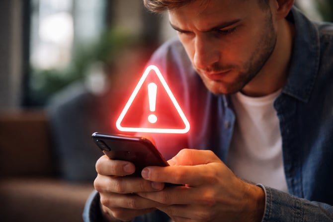 A person reviews an alert on their phone.