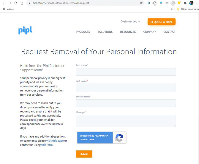 Pipl remove listing form