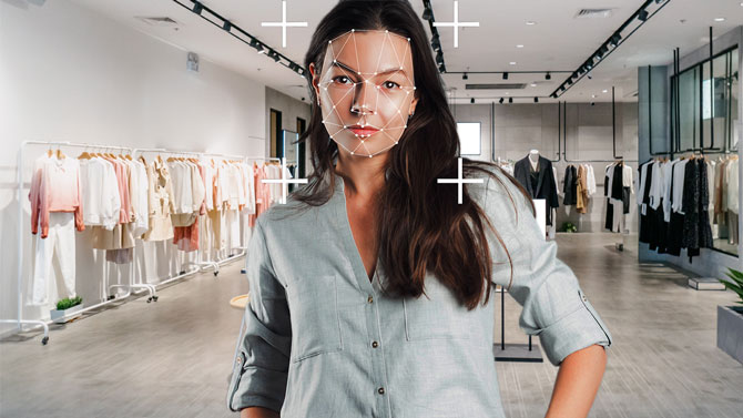 Facial recognition concept in retail store