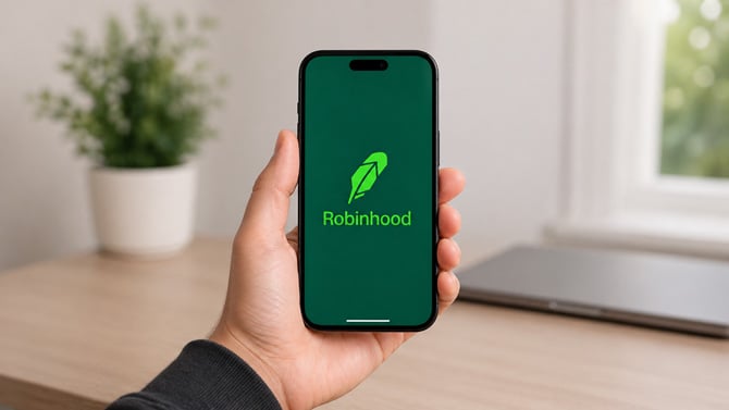 Mockup of the Robinhood app on a phone.