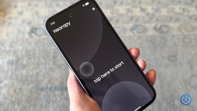 Hearapy app shown on a Google Pixel phone