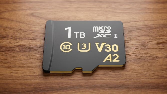 Close-up of a high-endurance microSD card label with the speed class logos visible