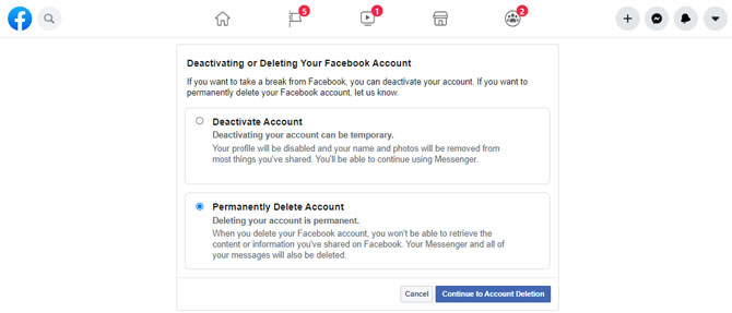 Eliminar su cuenta de Facebook
