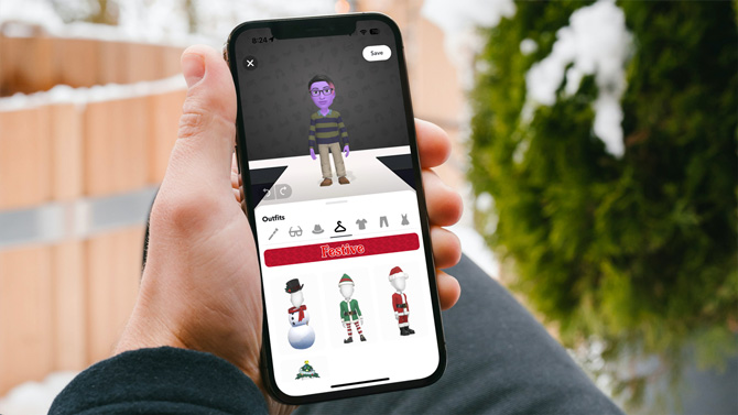 Phone showing Snapchat app with the customize My AI outfit screen.