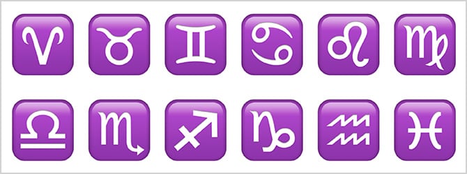 Zodiac images in two rows, starting with Aries.