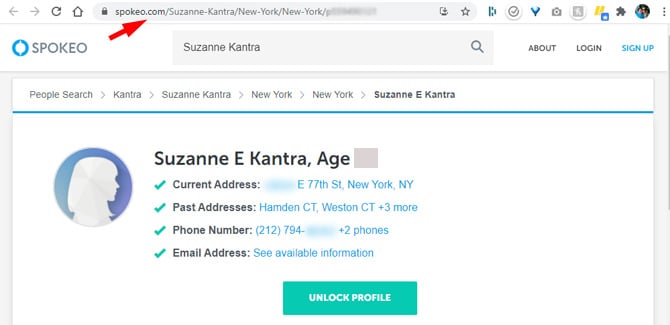 Spokeo listing page