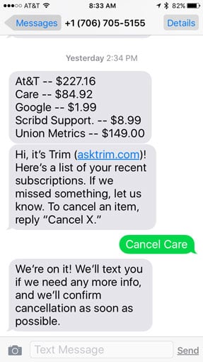 Trim subscription notice