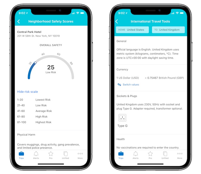 TripIt neighborhood safety ratings