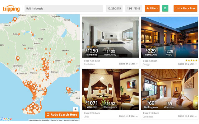 Tripping lets you compare prices across property rental sites.