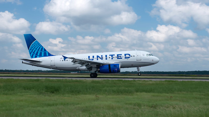 United Airlines plane on a runway
