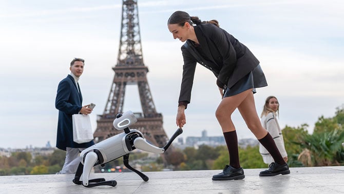 Vbot Companion Robotic Dog touches a person's hand