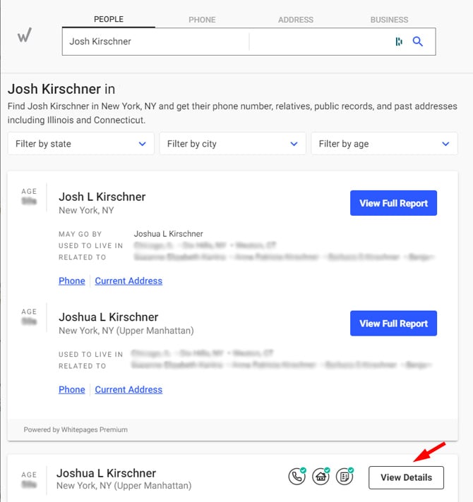 Whitepages listings