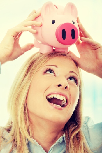 Woman with piggy bank