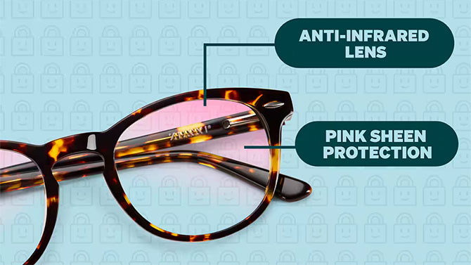 Zenni Glasses with pink tintent ID Blocker lenses.
