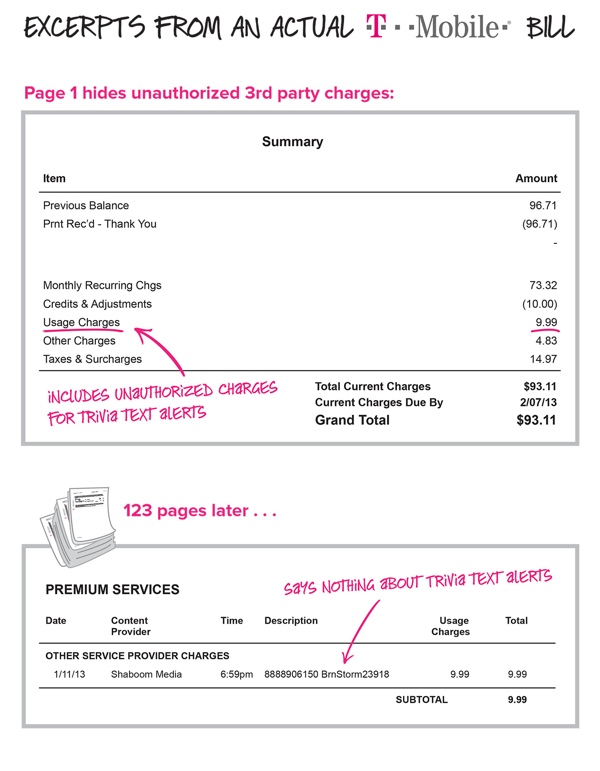 Excerpts from a T-Mobile Bill Showing the Charges