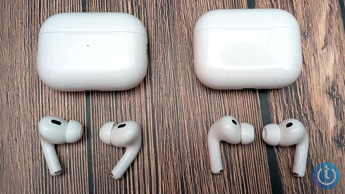 Apple AirPods Pro 2 (left) and Pro 3