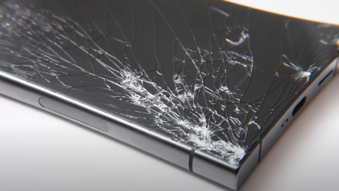 Samsung Galaxy S24 Ultra with a cracked screen