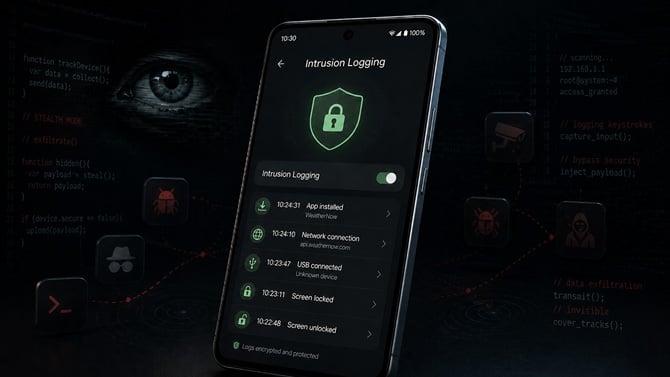 Concept image showing Android 16 Intrusion Logging.
