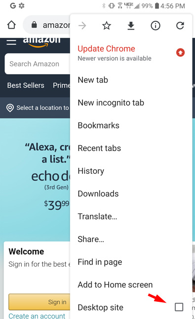 Chrome request desktop site
