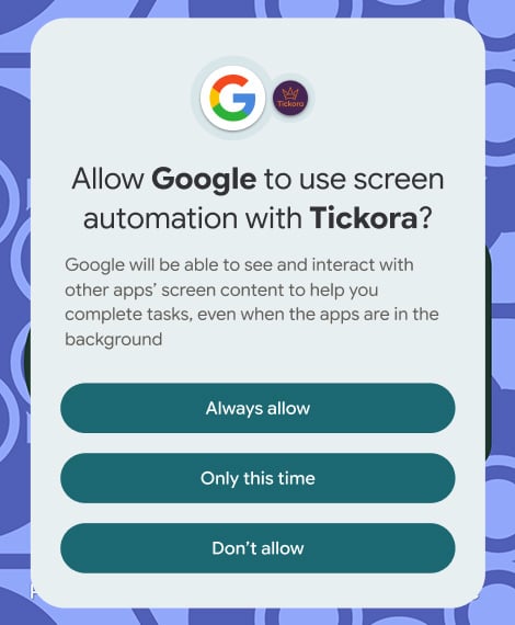 Pop-up that lets you approve task automation for a specific app.