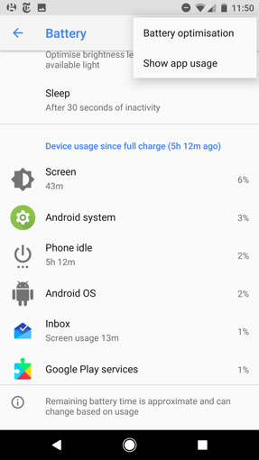 Android Oreo battery settings