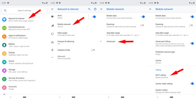 Android 9 Pio Wi-Fi Calling