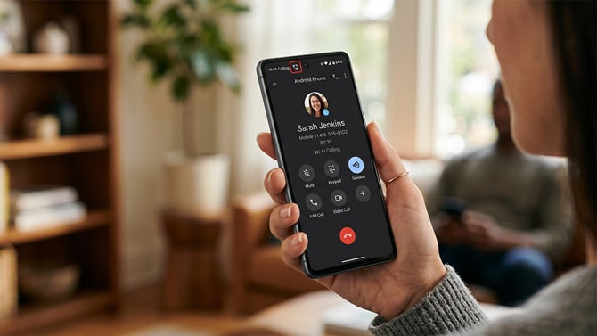 Concept image of Wi-Fi calling using an Android phone.