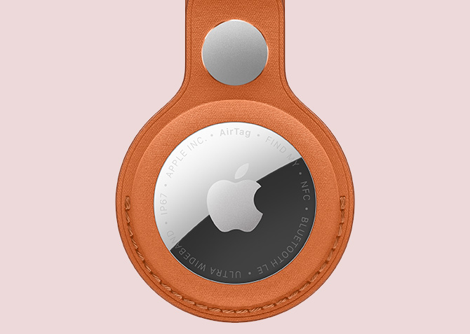 Apple AirTag Gen 2 shown in a fine woven key ring.