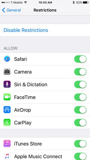 Apple iOS Restrictions