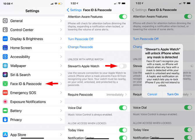 How to turn on Apple Watch validation for unlocking iPhone X and higher