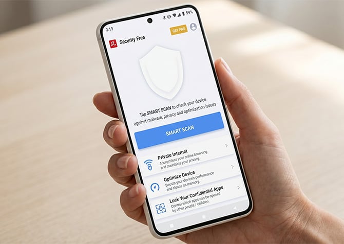 Screenshot of the Avira Antivirus Security home screen