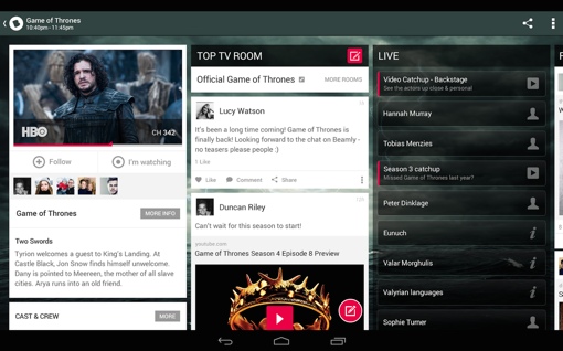 Beamly app showing Game of Thrones content