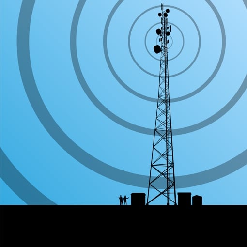 Cell tower with signal graphic