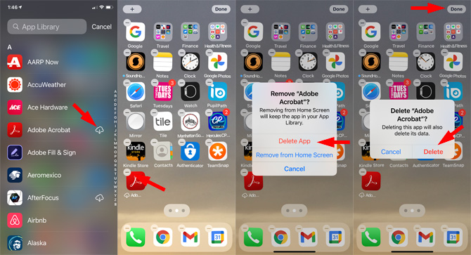 How to delete an iPhone app in your App Library if there is a cloud icon next to it