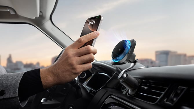 ESR OmniLock Magnetic Car Charger clips securely onto the air vent in your car.