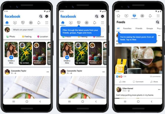 Facebook launches new Feeds and Home tabs on its app